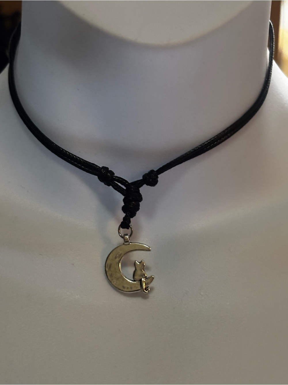 (3 for $10) Silver Moon & Cat Pendant Necklace on Black Cord